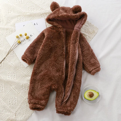 Winter Baby Clothes Cute Cartoon Bear Baby Rompers Pajamas Infant Boy Girls Animal Costume Zipper Jumpsuit 0-24 Months