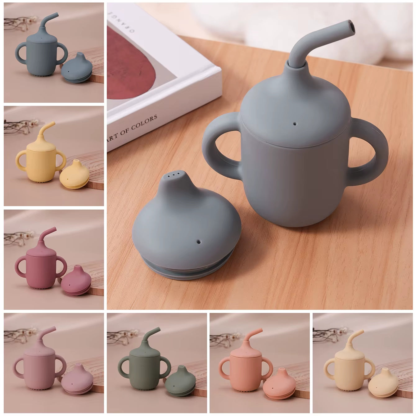 1PCS Baby Silicone Straw Cup with Two Lids BPA Free Leakproof Portable Snack Container Learning Drinking Baby Feeding Essentials