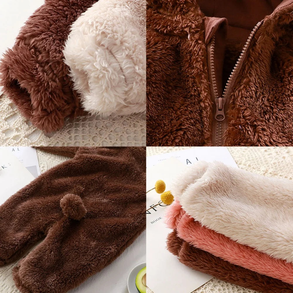 Winter Baby Clothes Cute Cartoon Bear Baby Rompers Pajamas Infant Boy Girls Animal Costume Zipper Jumpsuit 0-24 Months