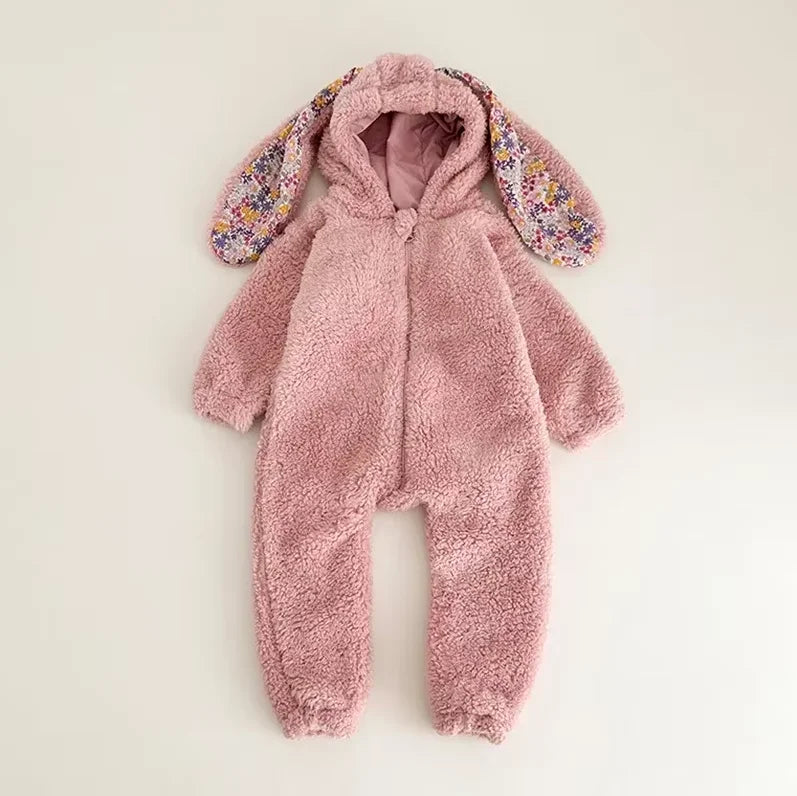Adorable Rabbit Romper for Babies - Cozy Hooded Jumpsuit for Winter Fun!