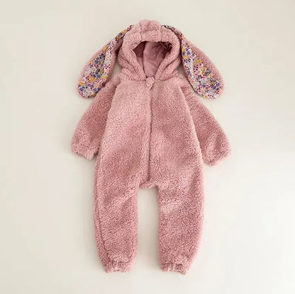 Adorable Rabbit Romper for Babies - Cozy Hooded Jumpsuit for Winter Fun!