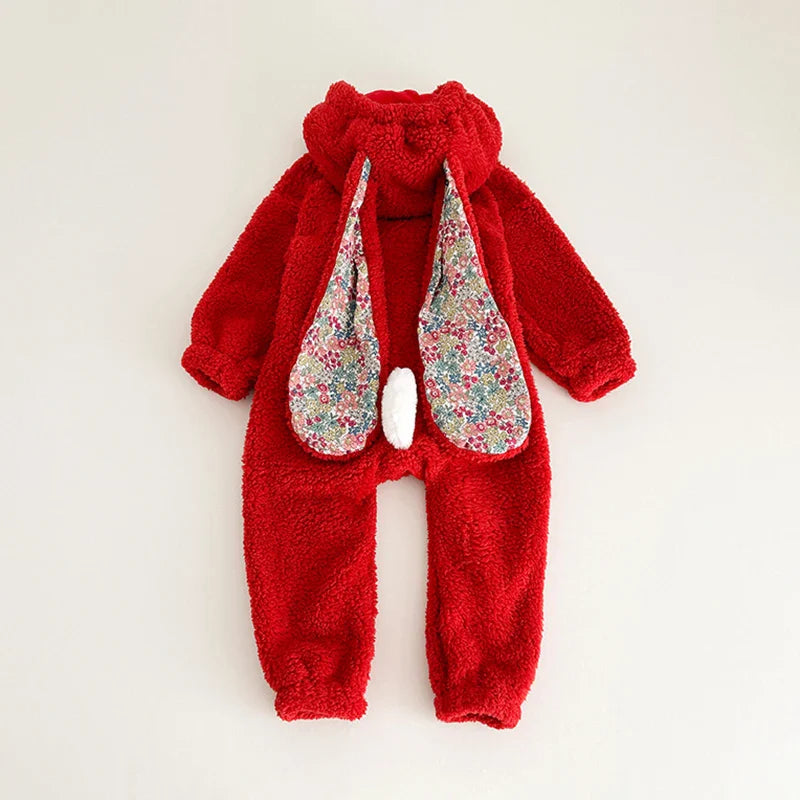 Adorable Rabbit Romper for Babies - Cozy Hooded Jumpsuit for Winter Fun!