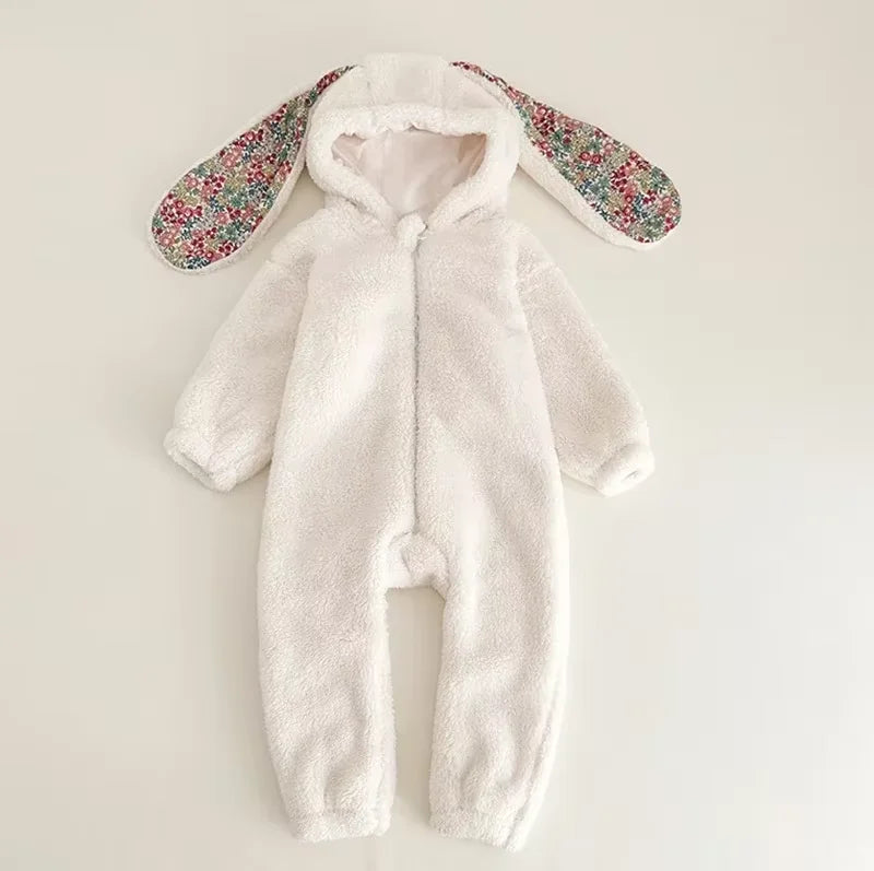Adorable Rabbit Romper for Babies - Cozy Hooded Jumpsuit for Winter Fun!