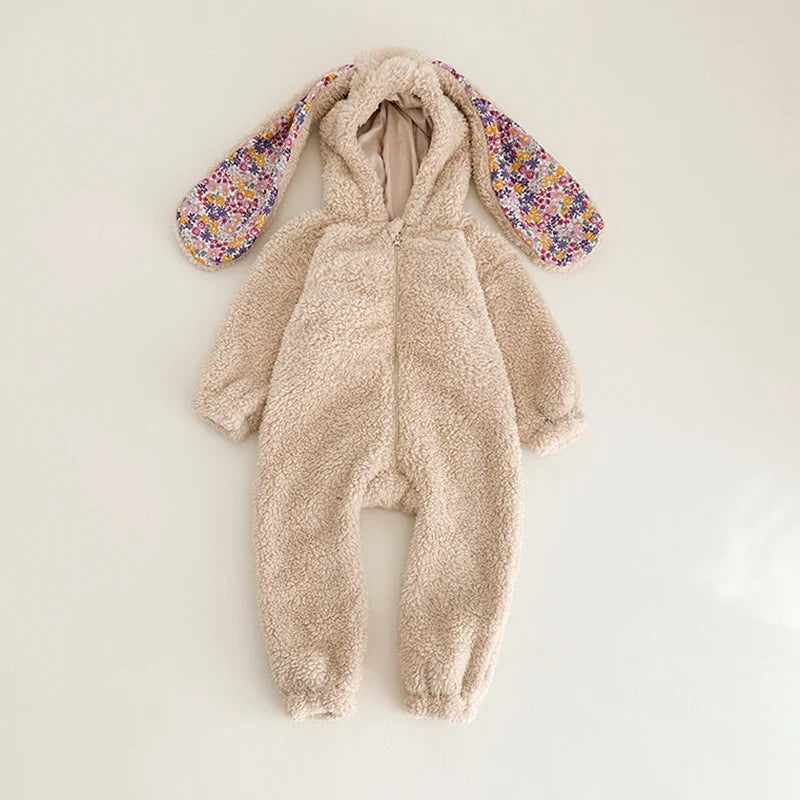Adorable Rabbit Romper for Babies - Cozy Hooded Jumpsuit for Winter Fun!