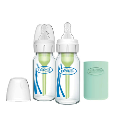 Dr. Brown's Natural Flow Anti-Colic Glass Baby Bottles with Silicone Sleeve - 2 Pack