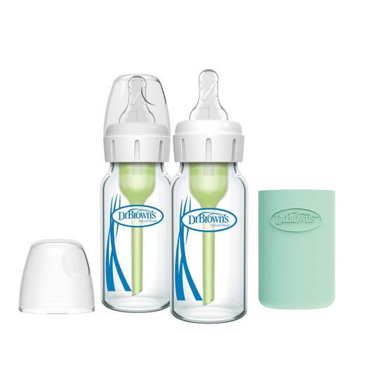 Dr. Brown's Natural Flow Anti-Colic Glass Baby Bottles with Silicone Sleeve - 2 Pack