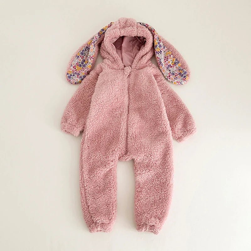 Adorable Rabbit Romper for Babies - Cozy Hooded Jumpsuit for Winter Fun!