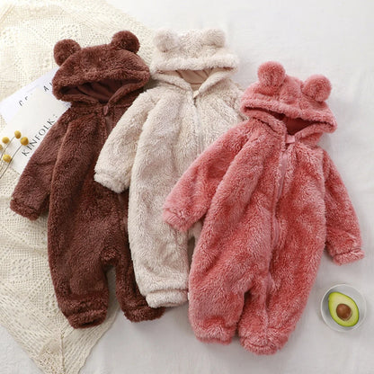 Winter Baby Clothes Cute Cartoon Bear Baby Rompers Pajamas Infant Boy Girls Animal Costume Zipper Jumpsuit 0-24 Months