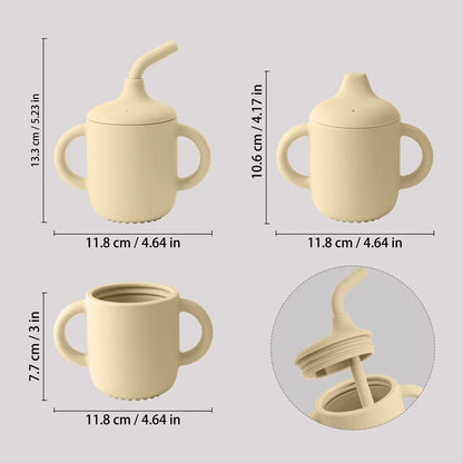 1PCS Baby Silicone Straw Cup with Two Lids BPA Free Leakproof Portable Snack Container Learning Drinking Baby Feeding Essentials