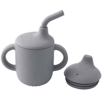 1PCS Baby Silicone Straw Cup with Two Lids BPA Free Leakproof Portable Snack Container Learning Drinking Baby Feeding Essentials